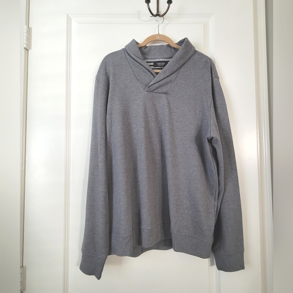 Nordstrom Men Shawl Collar Picot Cotton Pullover Grey XL